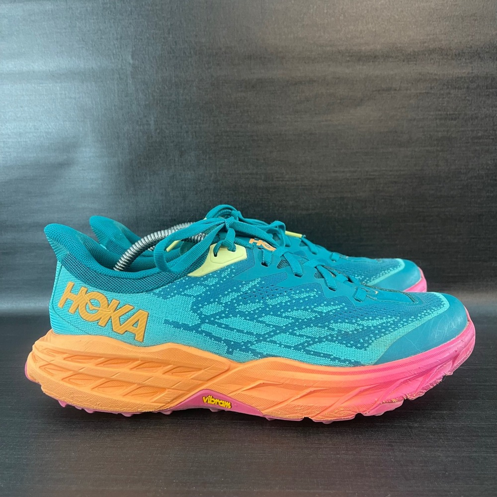 Hoka Speedgoat 5 Womens 9.5B Green Teal Pink Hiking Trail Running Vibram Shoes